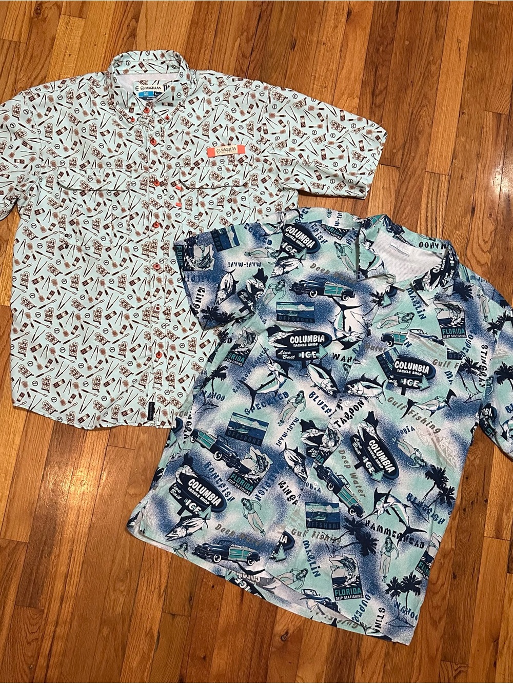 Lot of 2 Men’s XL Columbia Tropic Fishing shirt & L Magellan Grilling shirt